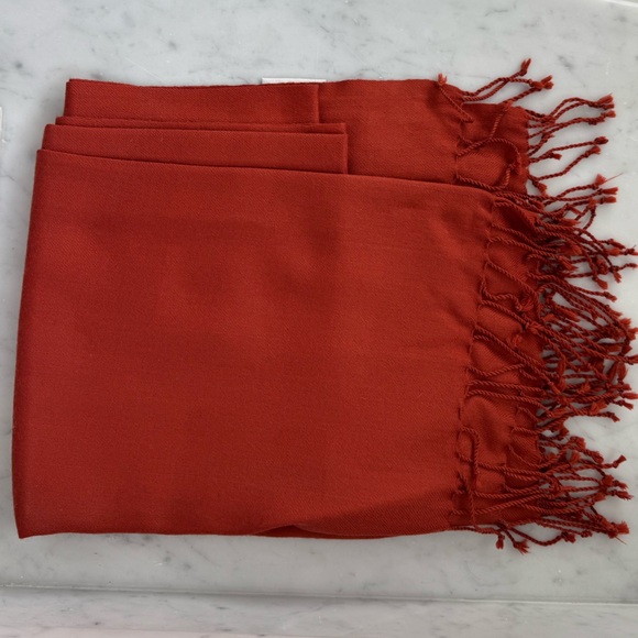 Rust orange-red fringe wrap or throw, 100% wool - Picture 1 of 3